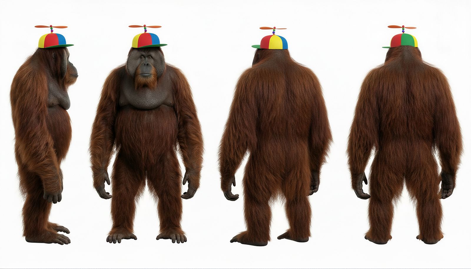 a group of gorillas with hats on their heads