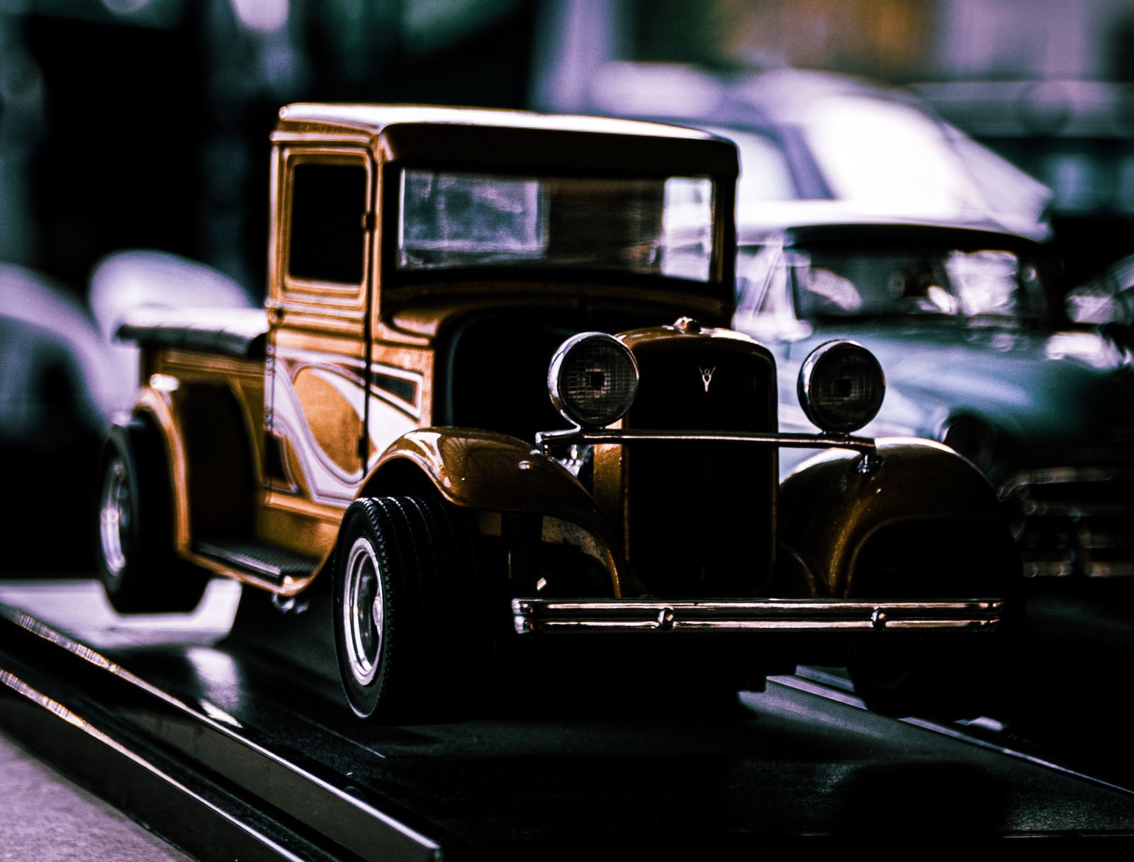 a toy model of a car on a table