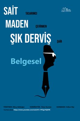 a poster of a man with a pen in his mouth