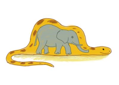 a drawing of an elephant on a yellow snake