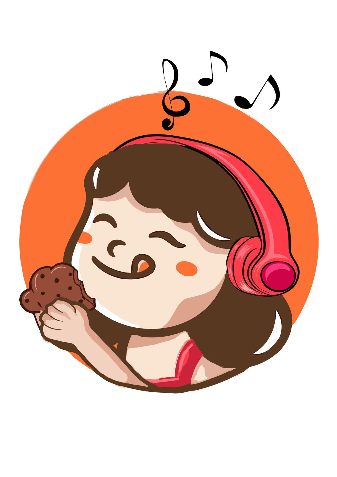 a girl with headphones eating a cookie