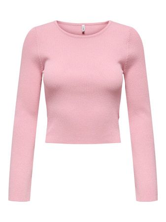 a pink crop top with long sleeves
