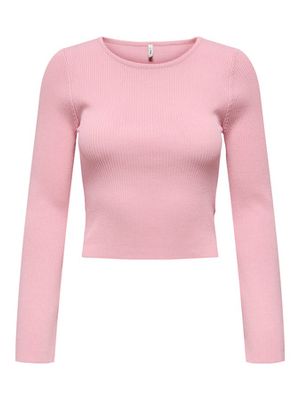 a pink crop top with long sleeves