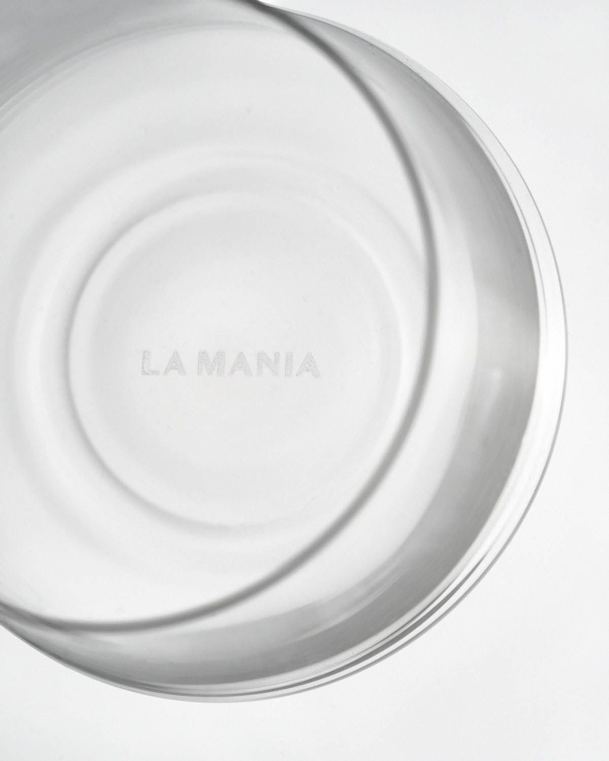 a glass plate with the word lavania written on it