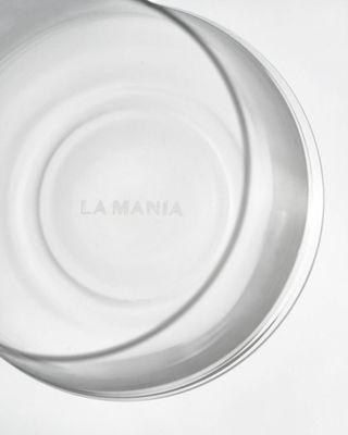 a glass plate with the word lavania written on it