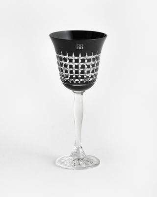 a black and white wine glass on a white background