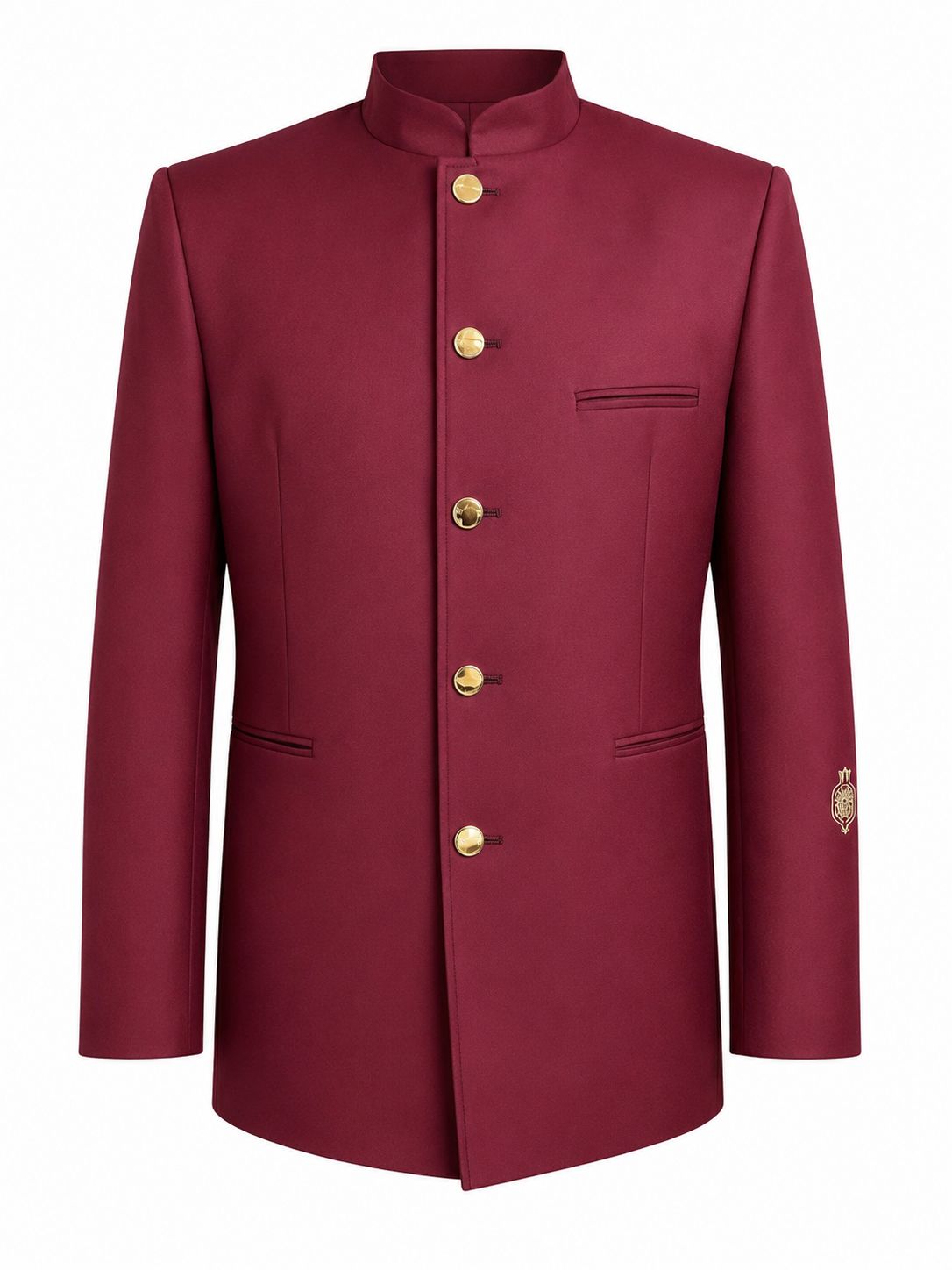 a red jacket with gold buttons on the lapel