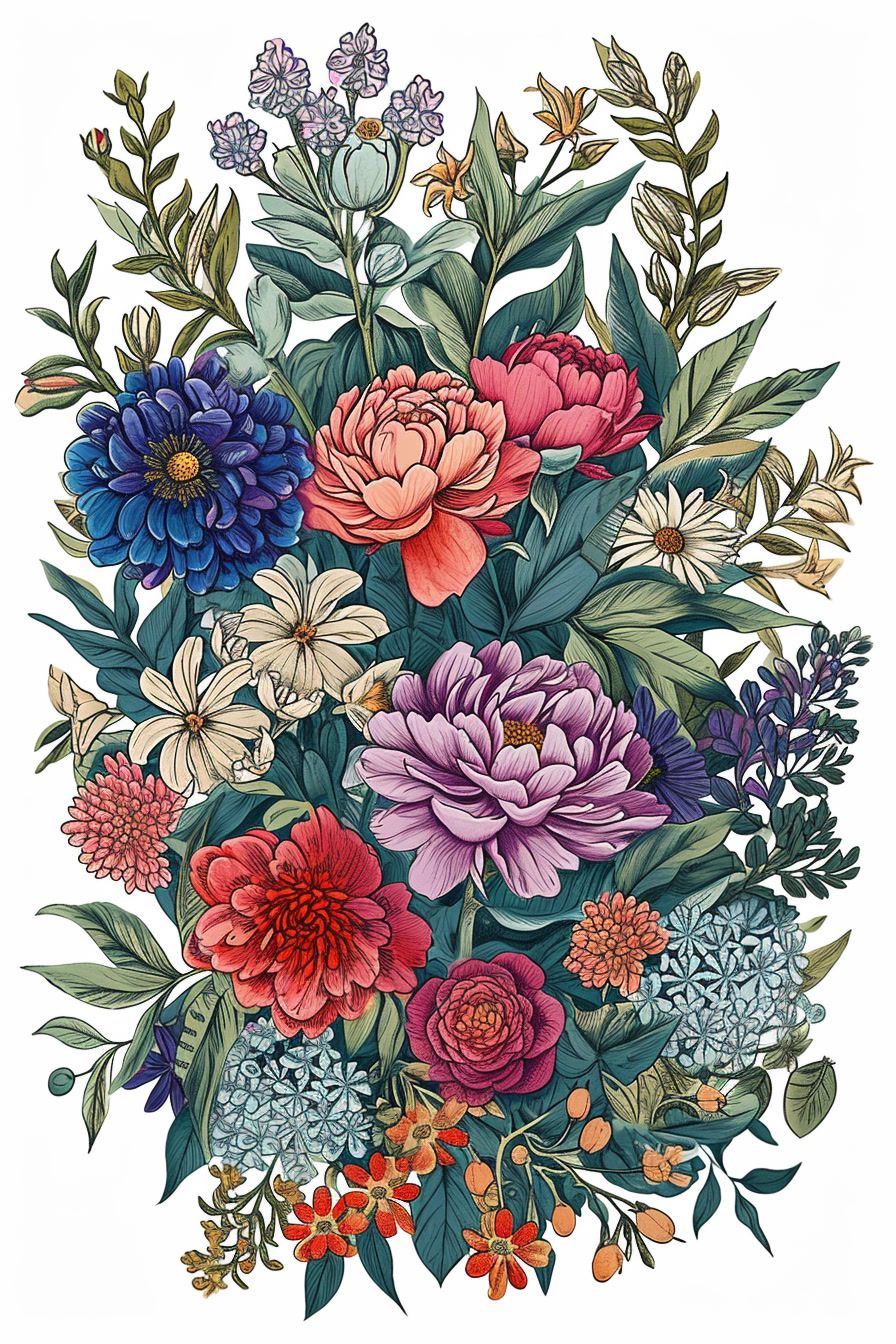 a drawing of a bouquet of flowers