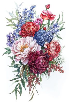 a watercolor painting of a bouquet of flowers