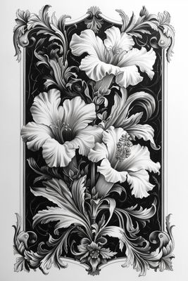 a black and white drawing of flowers