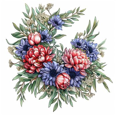 a watercolor painting of a wreath of flowers