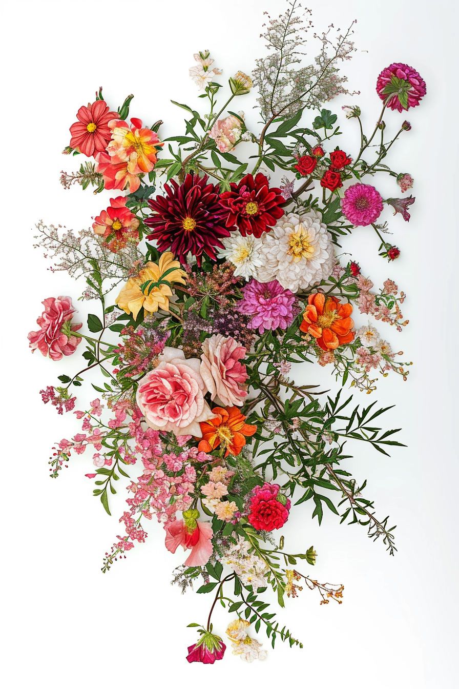 a bunch of flowers on a white background