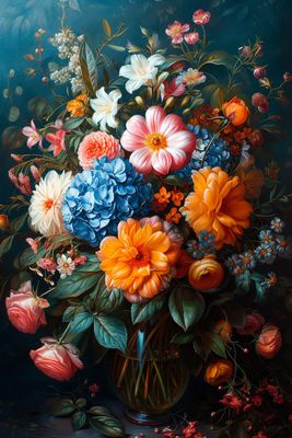 a painting of flowers in a vase on a table