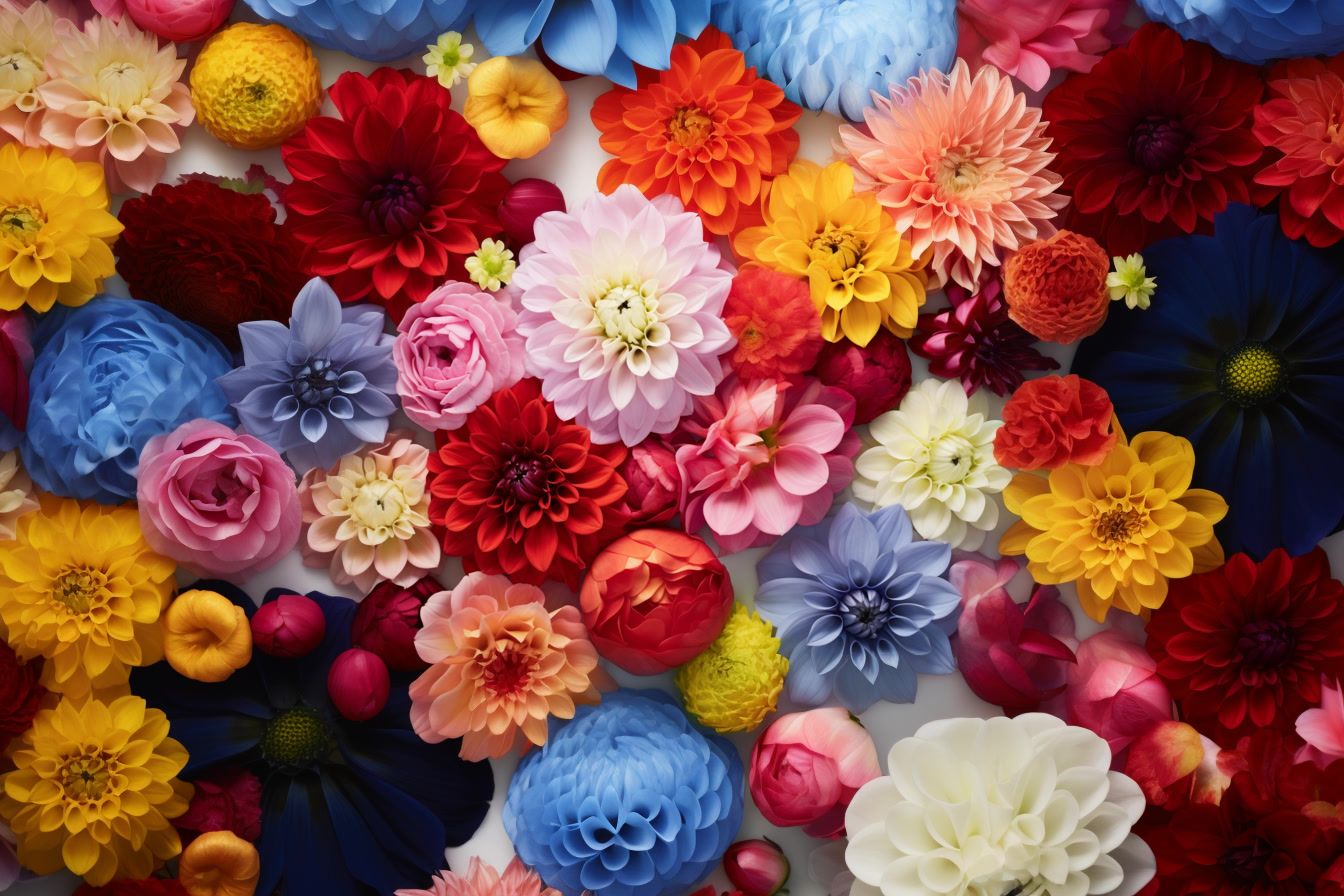 a bunch of flowers that are on a table