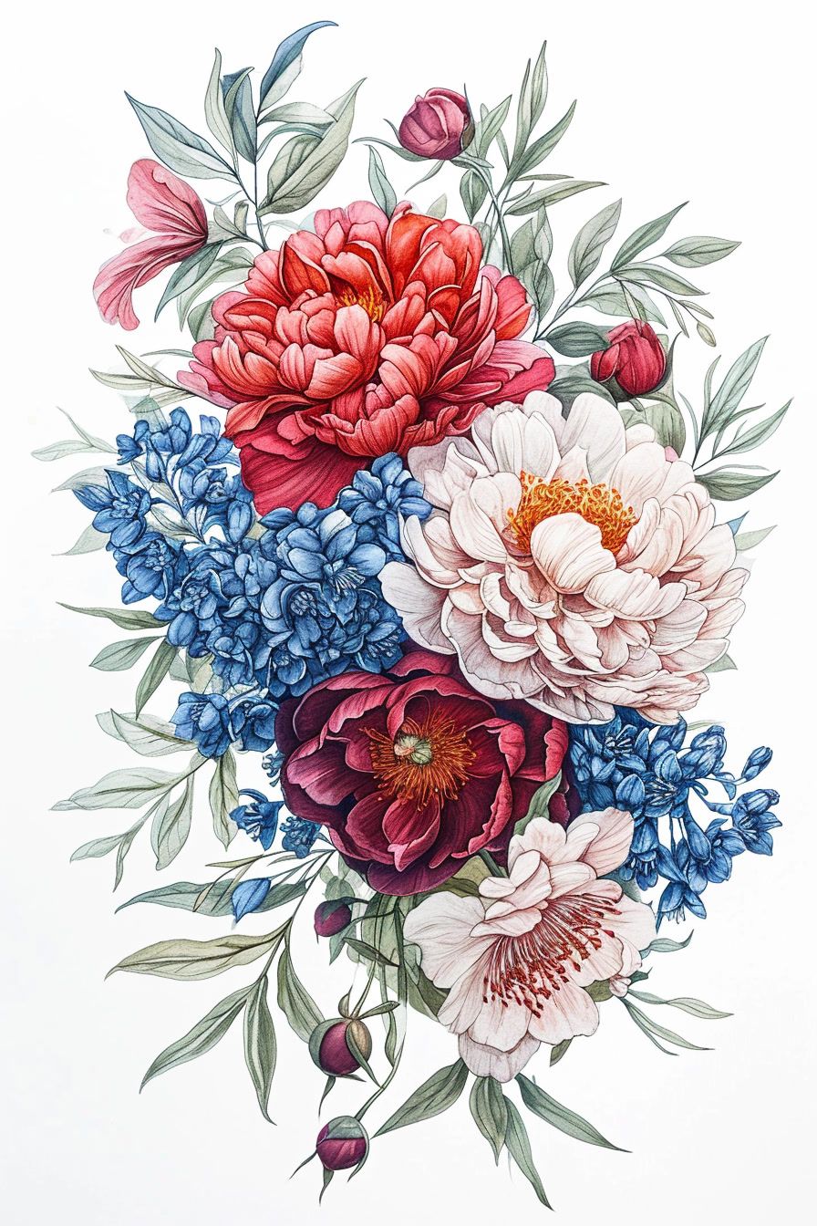 a drawing of a bouquet of flowers on a white background