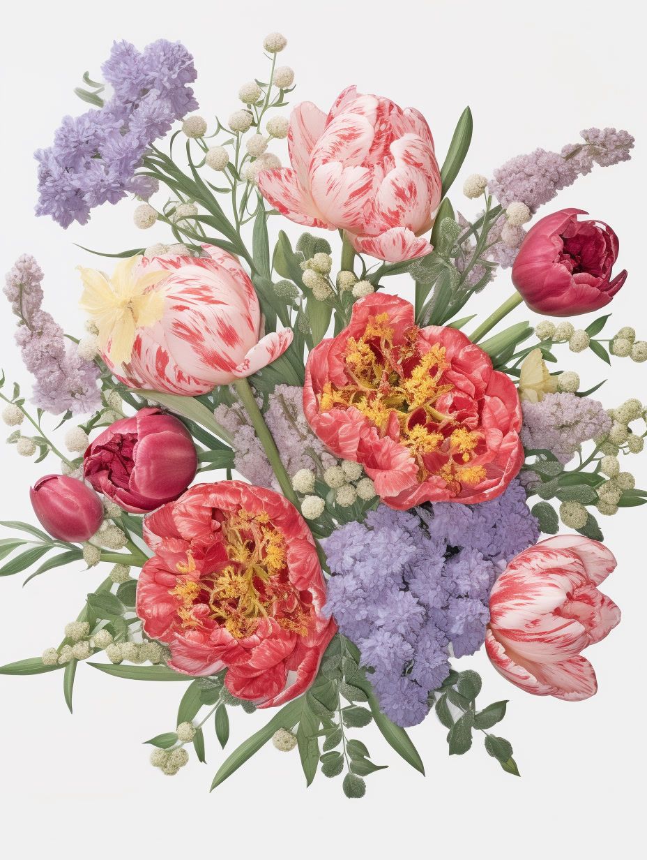 a bouquet of colorful flowers on a white background