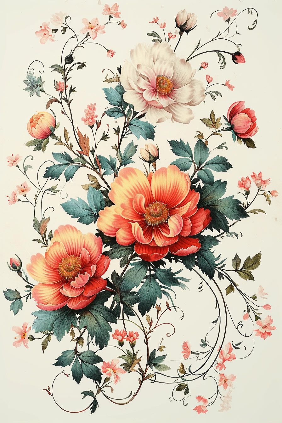 a painting of flowers on a white background