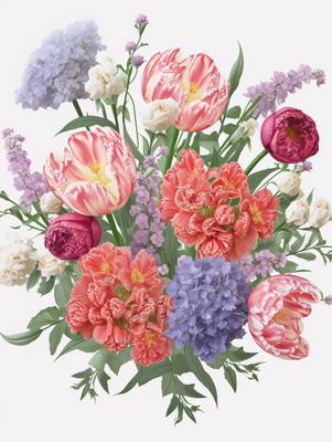 a bouquet of colorful flowers on a white background