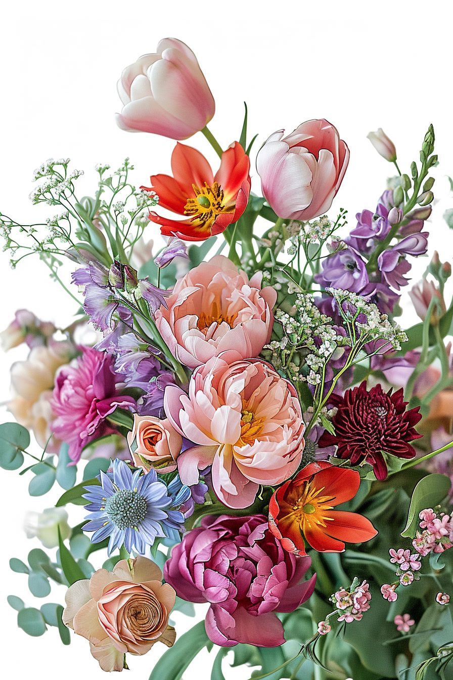 a vase filled with lots of different colored flowers