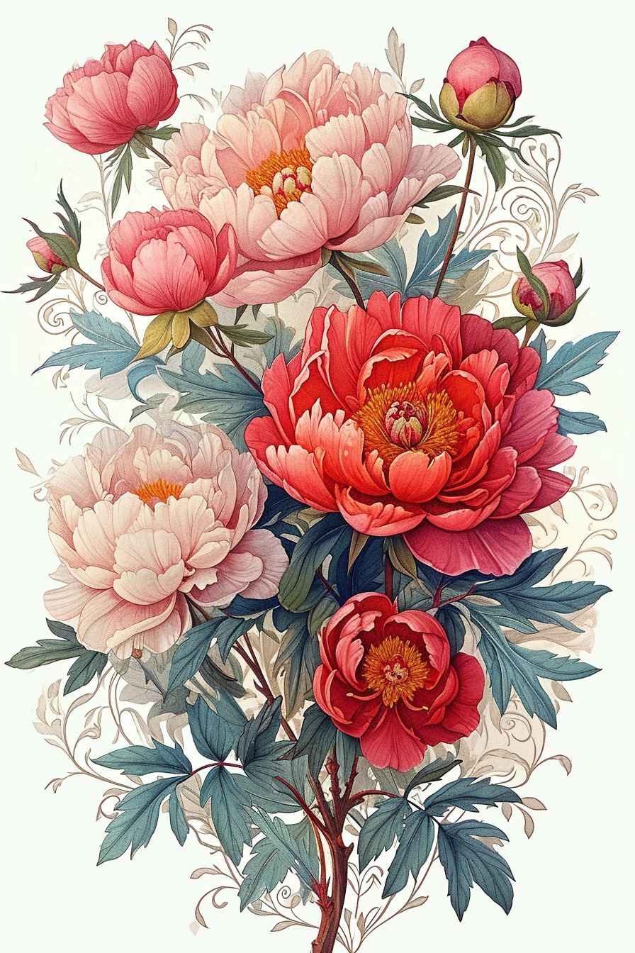 a painting of a bouquet of flowers on a white background