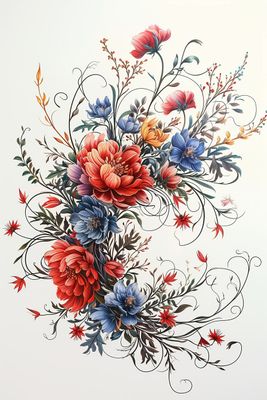 a painting of a bunch of flowers on a white background