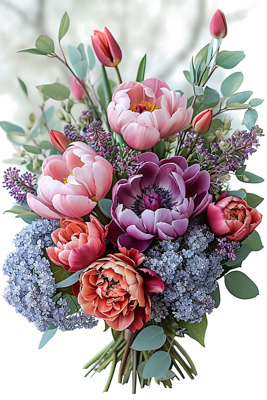 a bouquet of flowers in a vase on a table