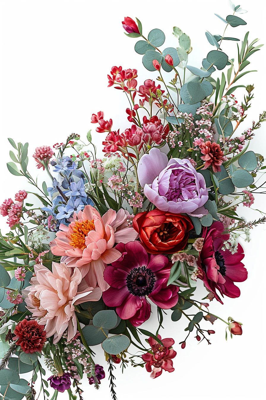 a bouquet of colorful flowers on a white background