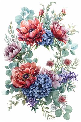 a watercolor painting of a wreath of flowers