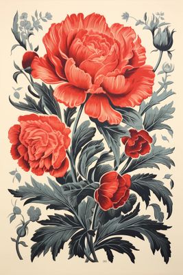 a painting of red flowers on a white background