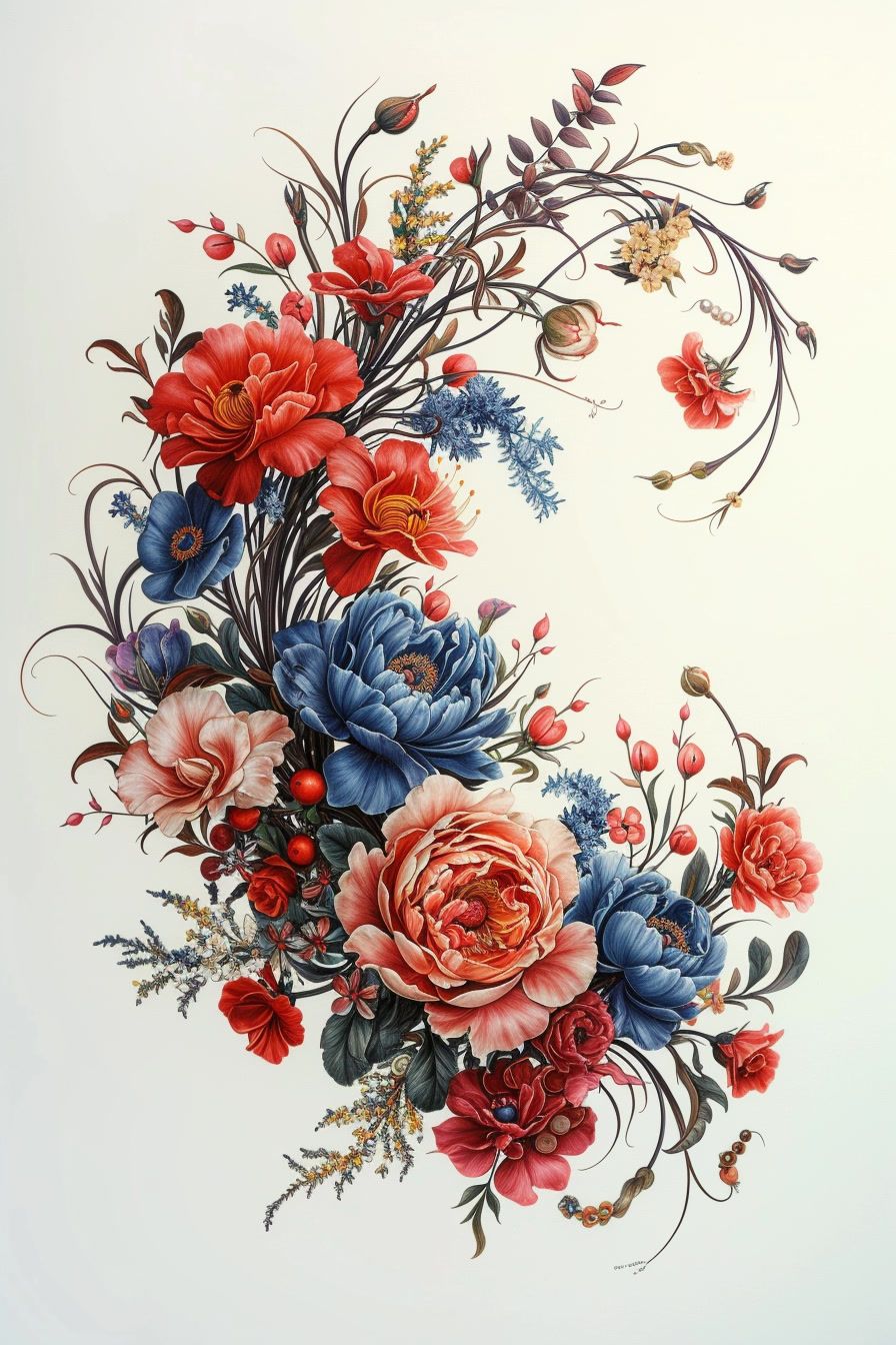 a painting of flowers on a white background