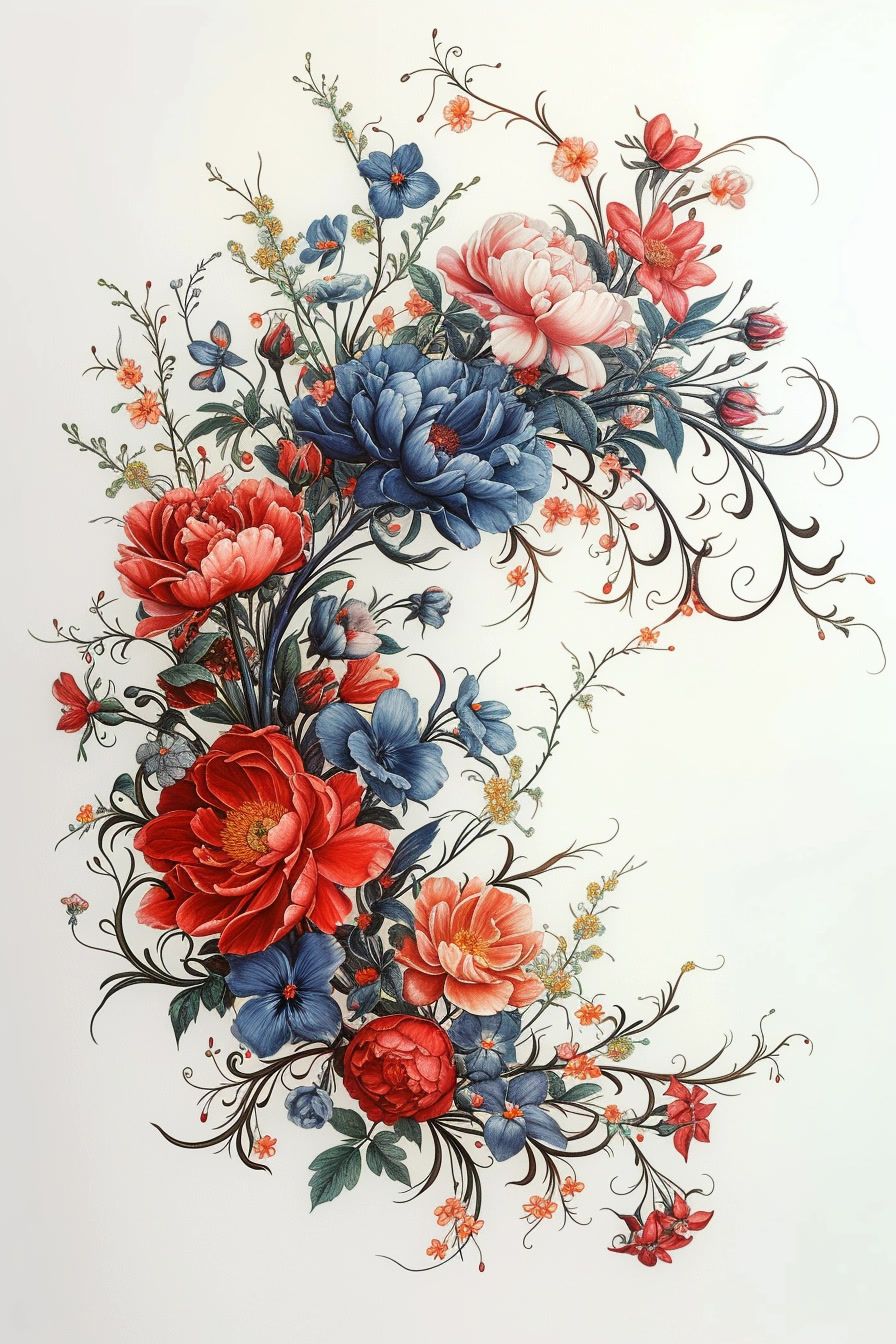 a painting of flowers on a white background