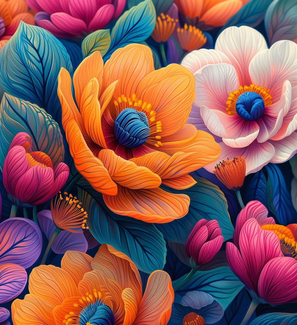 a close up of a bunch of colorful flowers