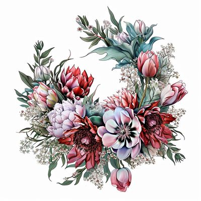 a drawing of a wreath made of flowers