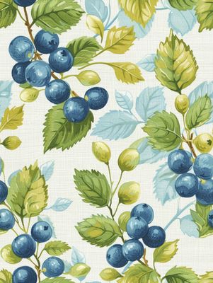 a painting of blueberries and leaves on a white background