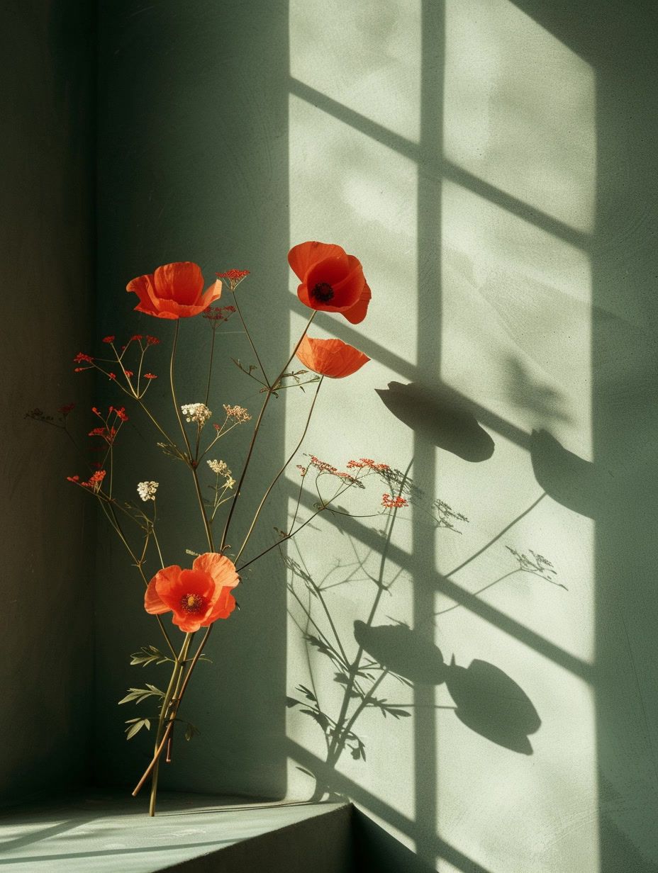 a vase of flowers sitting on a window sill