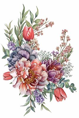 a watercolor painting of a bouquet of flowers