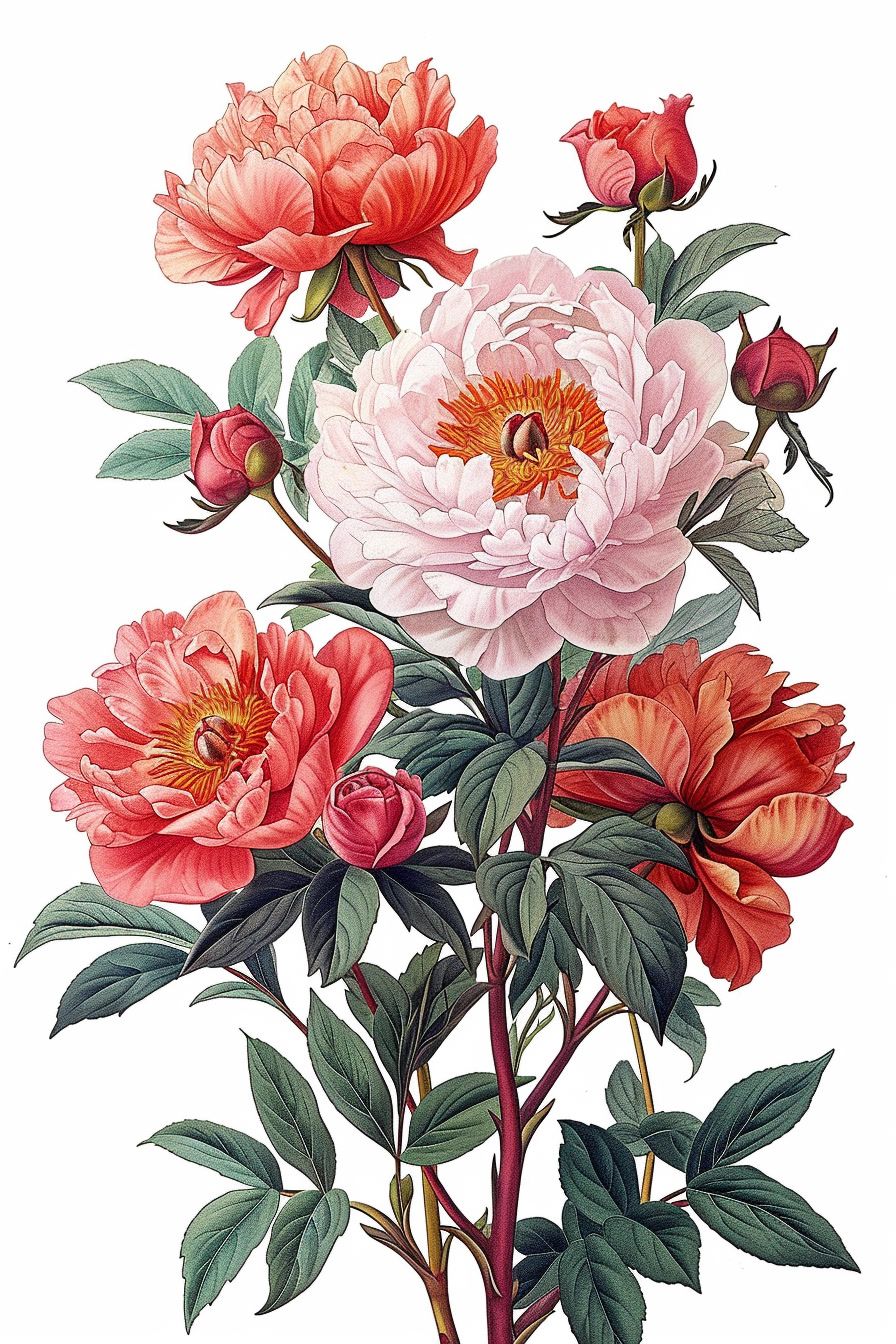 a drawing of a bunch of flowers on a white background