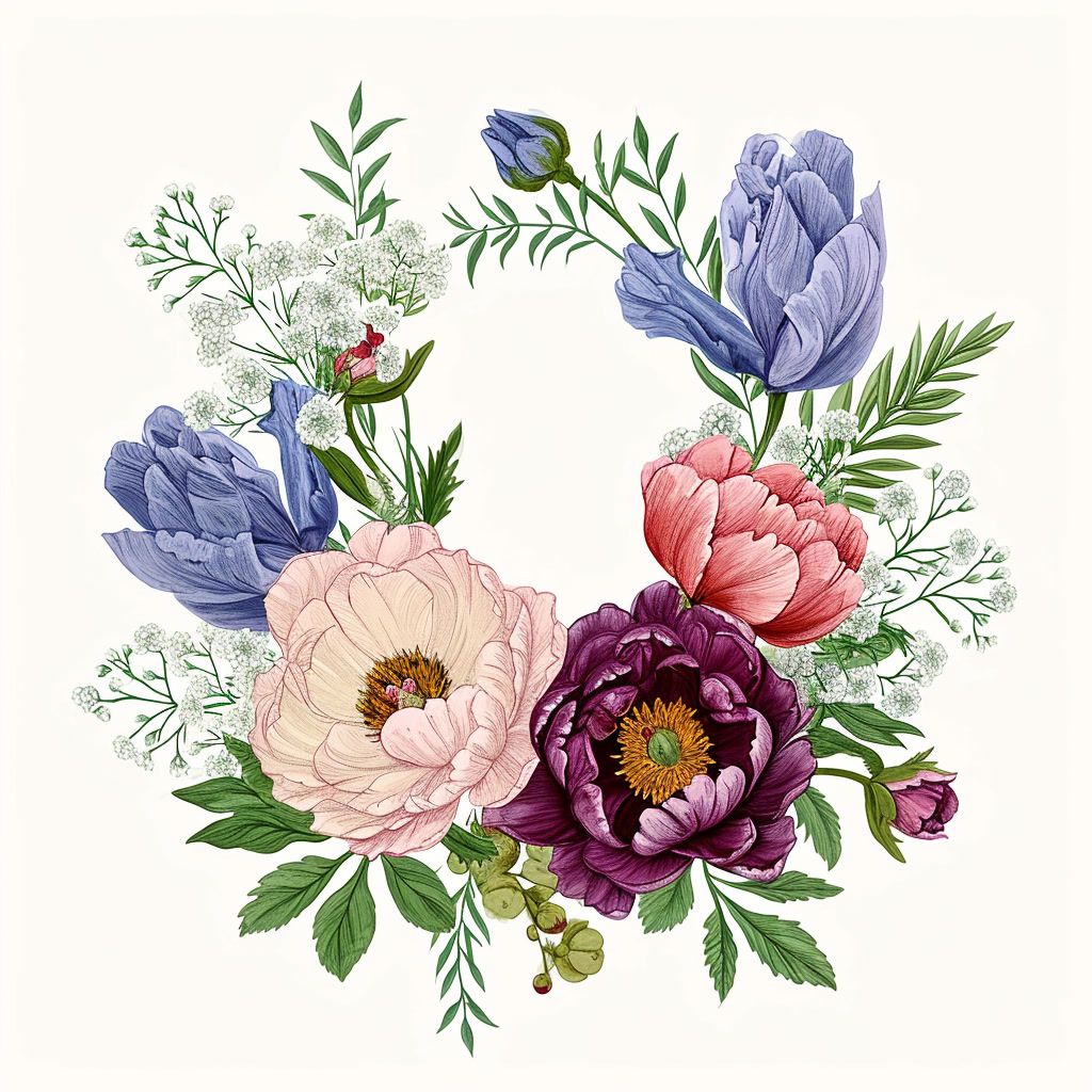 a picture of a wreath of flowers on a white background