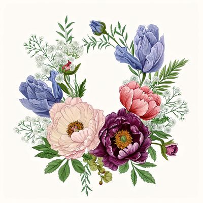 a picture of a wreath of flowers on a white background