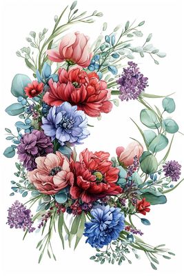 a watercolor painting of a wreath of flowers