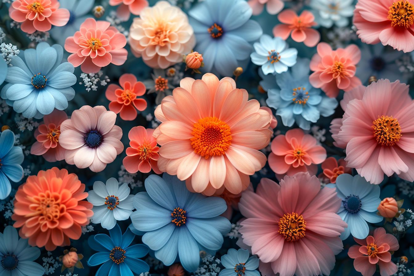 a close up of a bunch of colorful flowers