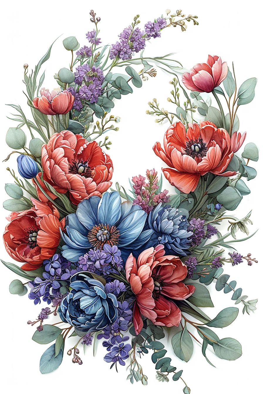 a painting of a wreath of flowers and leaves