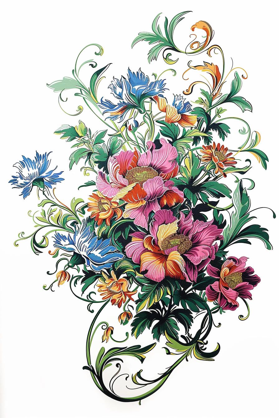 a drawing of a bouquet of flowers on a white background