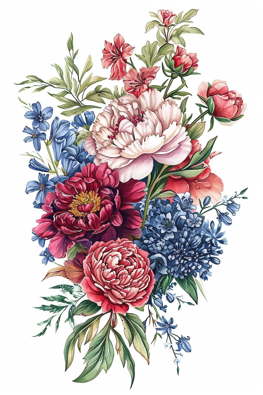 a bouquet of flowers on a white background