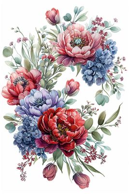 a bouquet of flowers painted in watercolor on a white background