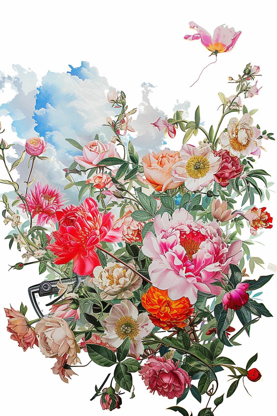 a painting of a bouquet of flowers on a white background