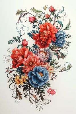 a painting of a bouquet of flowers on a white background