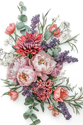 a bouquet of flowers on a white background