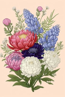 a bouquet of flowers on a pink background