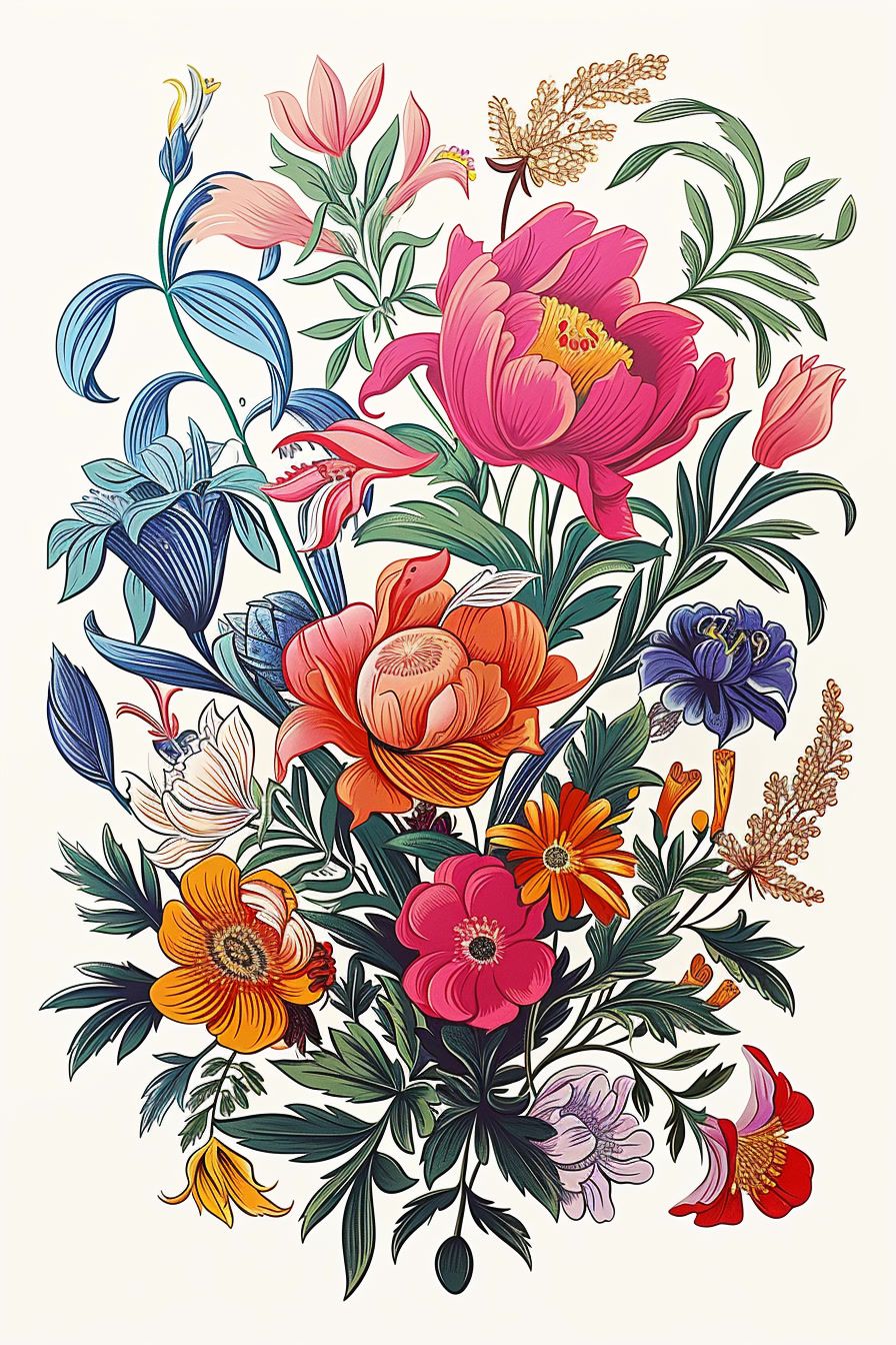 a drawing of a bouquet of flowers on a white background